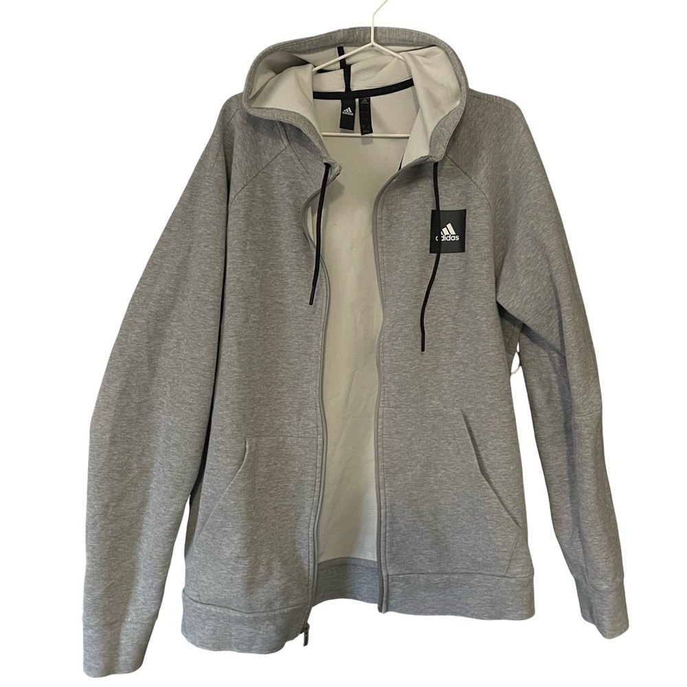 Adidas Men’s Full Zip Hoodie Jacket Gray Size Large Casual Athletic